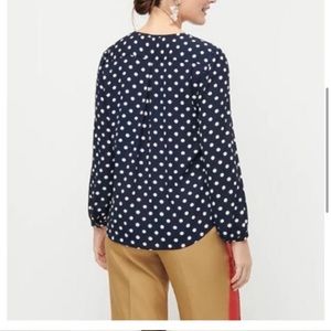 J. Crew Navy Polka Dot Long Sleeve Drapey Scalloped Blouse Size M NWT